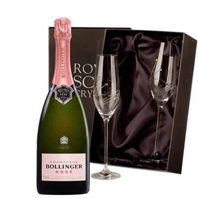 Bollinger Rose Champagne 75cl With Diamante Crystal Flutes